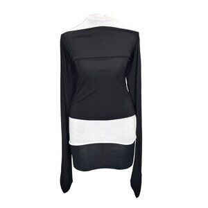Asymmetrical Black & White Long Sleeve Top By Moda International